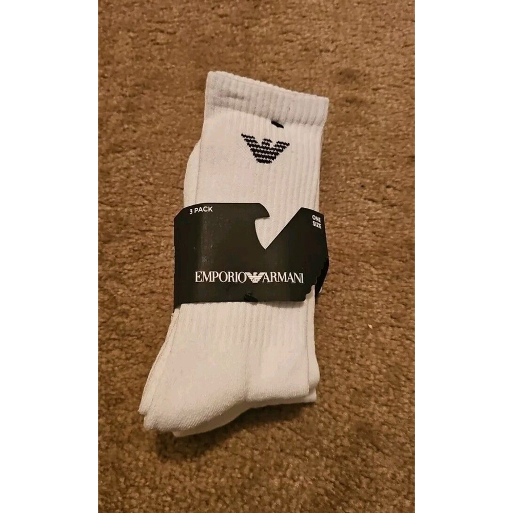 Emporio Armani Crew Socks White Cotton 3 Pack One Size